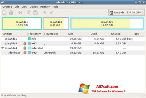 Screenshot GParted per Windows 7