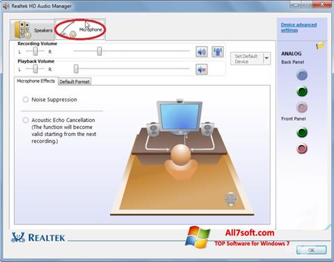 Screenshot Realtek Audio Driver per Windows 7