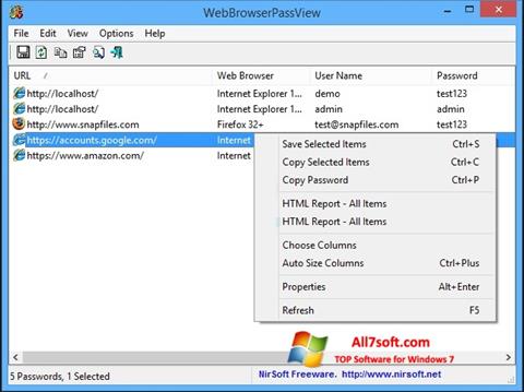 Screenshot WebBrowserPassView per Windows 7