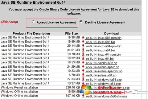 Screenshot Java Runtime Environment per Windows 7