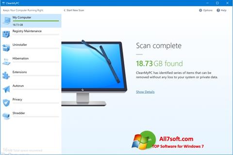 Screenshot CleanMyPC per Windows 7