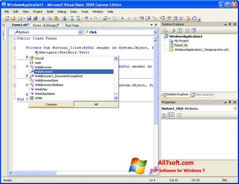 Screenshot Microsoft Visual Basic per Windows 7