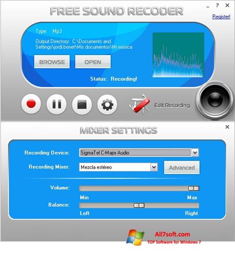 Screenshot Free Sound Recorder per Windows 7