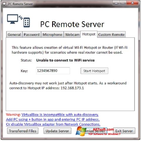 Screenshot PC Remote Server per Windows 7