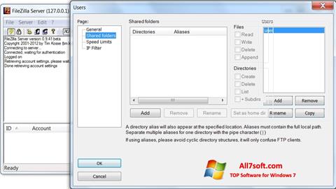 Screenshot FileZilla Server per Windows 7