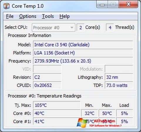 Screenshot Core Temp per Windows 7