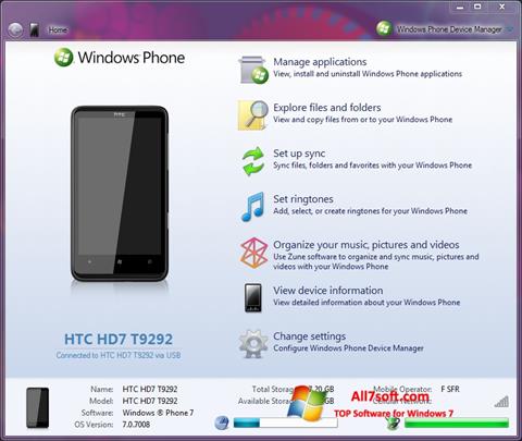 Screenshot Windows Phone Device Manager per Windows 7