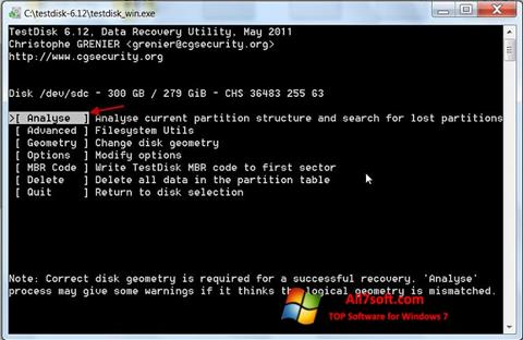 Screenshot TestDisk per Windows 7