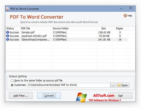 Screenshot PDF to Word Converter per Windows 7