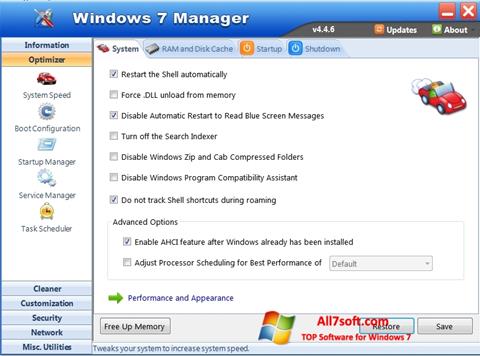 Screenshot Windows 7 Manager per Windows 7