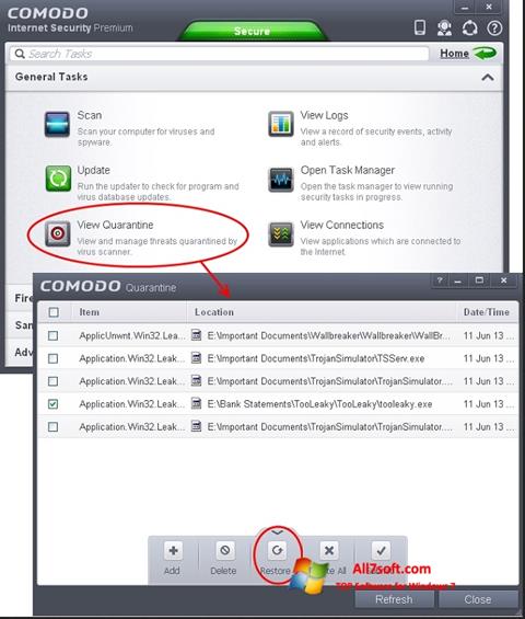 Screenshot Comodo Internet Security per Windows 7