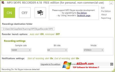 Screenshot MP3 Skype Recorder per Windows 7