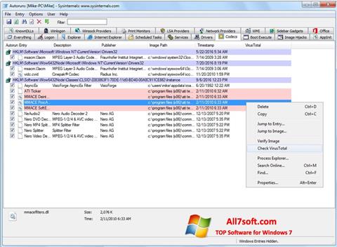 Screenshot AutoRuns per Windows 7