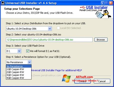 Screenshot Universal USB Installer per Windows 7