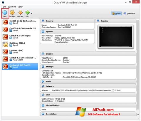 Screenshot VirtualBox per Windows 7