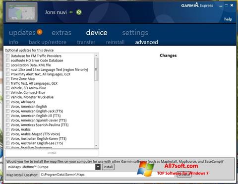 Screenshot Garmin Express per Windows 7