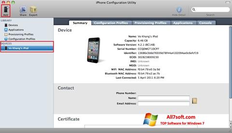 Screenshot iPhone Configuration Utility per Windows 7