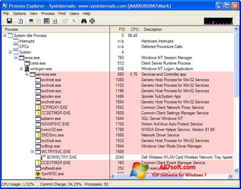 Screenshot Process Explorer per Windows 7