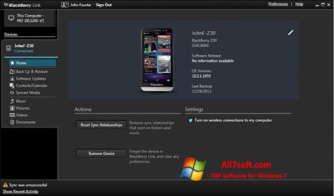 Screenshot BlackBerry Link per Windows 7