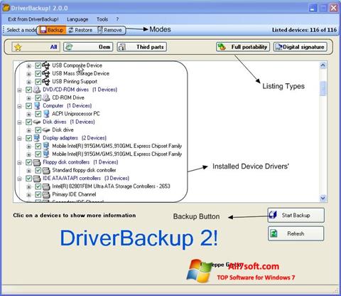 Screenshot Driver Backup per Windows 7